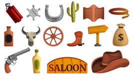 Saloon icon set, cartoon style royalty free illustration Saloon icon set, cartoon style royalty free illustration