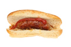 Salsiccia in un sotto rotolo Fotografia Stock Libera da Diritti Salsiccia in un sotto rotolo Fotografia Stock Libera da Diritti