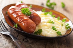 Salsiccie e purè di patate immagini stock libere da diritti Salsiccie e purè di patate immagini stock libere da diritti