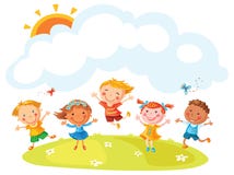 Salto felice dei bambini del fumetto illustrazione di stock Salto felice dei bambini del fumetto illustrazione di stock