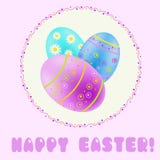 Saludo de Pascua con turquesa; azul; huevos pintados púrpura ilustración del vector Saludo de Pascua con turquesa; azul; huevos pintados púrpura ilustración del vector