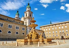 Salzburg Austria fountain at central Residenzplatz Royalty Free Stock Image Salzburg Austria fountain at central Residenzplatz Royalty Free Stock Image