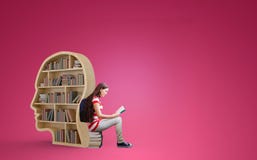 Samengesteld beeld van het boek van de studentenlezing in bibliotheek royalty-vrije stock fotografie Samengesteld beeld van het boek van de studentenlezing in bibliotheek royalty-vrije stock fotografie