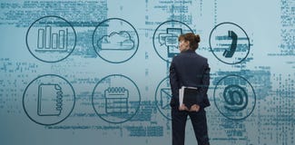 Samengesteld beeld van onderneemster het kijken stock afbeeldingen Samengesteld beeld van onderneemster het kijken stock afbeeldingen
