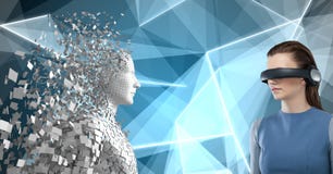 Sammansatt bild av kvinnan som använder virtuell verklighet 3d arkivfoto Sammansatt bild av kvinnan som använder virtuell verklighet 3d arkivfoto