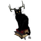 Sammanträde för svart katt på magiska böcker royaltyfri illustrationer Sammanträde för svart katt på magiska böcker royaltyfri illustrationer