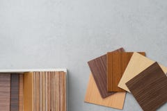 Samples of material, wood , on concrete table.Interior design se Royalty Free Stock Photography Samples of material, wood , on concrete table.Interior design se Royalty Free Stock Photography