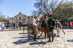 SAN ANTONIO, TEXAS - MARCH 2, 2018 - Men dressed as 19th century soldiers participate in the reenactment of the Battle of the Alam stock image SAN ANTONIO, TEXAS - MARCH 2, 2018 - Men dressed as 19th century soldiers participate in the reenactment of the Battle of the Alam stock image