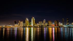 San Diego skyline at night stock photos San Diego skyline at night stock photos