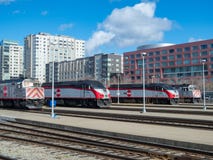 Different Caltrain models await departure stock images Different Caltrain models await departure stock images