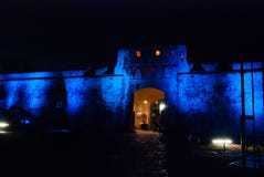 San Francisco de Campeche, Mexico: Old fortress wall and entrance to the historic center. Land gate Puerta de Tierra At night with royalty free stock photos San Francisco de Campeche, Mexico: Old fortress wall and entrance to the historic center. Land gate Puerta de Tierra At night with royalty free stock photos