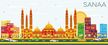 Sanaa Yemen Skyline avec les bâtiments de couleur et le ciel bleu illustration libre de droits Sanaa Yemen Skyline avec les bâtiments de couleur et le ciel bleu illustration libre de droits