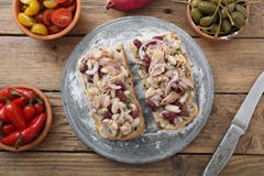 Sandwich with tuna onion and beans stock photo Sandwich with tuna onion and beans stock photo