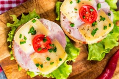 Sandwiches With Cheese, Turkey, Lettuce And Tomato Royalty Free Stock Photos