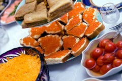 Sandwiches With Red Caviar Stock Image