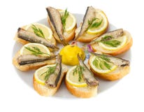 Sandwiches With Sprats Royalty Free Stock Photos