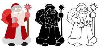 Santa Claus com um saco dos presentes e da vara ilustração stock Santa Claus com um saco dos presentes e da vara ilustração stock