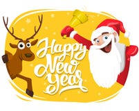 Santa Claus and Deer, Happy New Year lettering card, 2017 Stock Photography Santa Claus and Deer, Happy New Year lettering card, 2017 Stock Photography