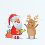 Santa Claus-het vieren met zijn rendiervriend Eps 10 Vlakke vectorillustratie Geïsoleerd op blauw stock illustratie Santa Claus-het vieren met zijn rendiervriend Eps 10 Vlakke vectorillustratie Geïsoleerd op blauw stock illustratie