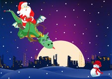 Santa Claus Is Flying On A Dragon Royalty Free Stock Images
