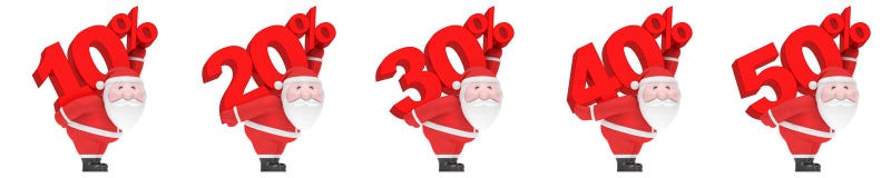 Santa Claus lleva el número y el por ciento 10, 20, 30, 40, el 50% Sistema de la estación de la venta de la Navidad ilustración del vector Santa Claus lleva el número y el por ciento 10, 20, 30, 40, el 50% Sistema de la estación de la venta de la Navidad ilustración del vector