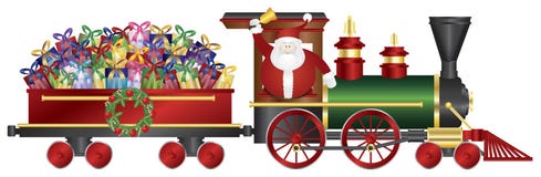 Santa Claus On Train Delivering Presents Illustrat Royalty Free Stock Image