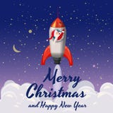 Santa Claus on a rocket flies in space, Merry Christmas and Happy New Year. Winter, stars, vector, illustration. Santa Claus on a rocket flies in space, Merry vector illustration Santa Claus on a rocket flies in space, Merry Christmas and Happy New Year. Winter, stars, vector, illustration. Santa Claus on a rocket flies in space, Merry vector illustration
