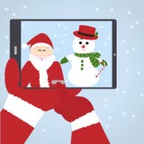 Santa Claus selfie met sneeuwman royalty-vrije illustratie Santa Claus selfie met sneeuwman royalty-vrije illustratie