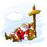 Santa Claus sleeping near the post with arrow royalty free illustration Santa Claus sleeping near the post with arrow royalty free illustration