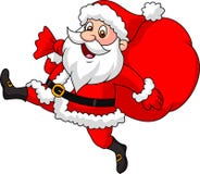 Santa Claus tecknad filmspring med påsen av gåvorna vektor illustrationer Santa Claus tecknad filmspring med påsen av gåvorna vektor illustrationer
