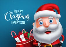 Santa claus vector character and merry christmas greeting in a blue background banner vector illustration Santa claus vector character and merry christmas greeting in a blue background banner vector illustration