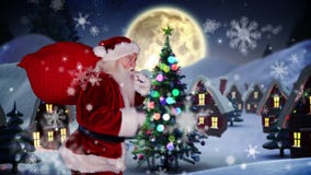 Santa delivering presents to christmas village