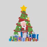 Santa posant dans l'avant sur peu d'arbre de Noël 3d illustration stock Santa posant dans l'avant sur peu d'arbre de Noël 3d illustration stock