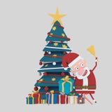 Santa tenant une cloche dans l'avant sur l'arbre vert de Noël 3d illustration de vecteur Santa tenant une cloche dans l'avant sur l'arbre vert de Noël 3d illustration de vecteur