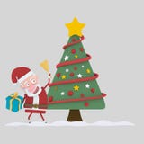 Santa tenant une cloche dans l'avant sur peu d'arbre de Noël 3d illustration de vecteur Santa tenant une cloche dans l'avant sur peu d'arbre de Noël 3d illustration de vecteur