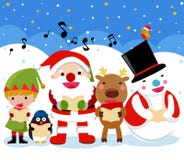 Santa, τάρανδος, άτομο χιονιού, νεράιδα και penguin, Χριστούγεννα απεικόνιση αποθεμάτων Santa, τάρανδος, άτομο χιονιού, νεράιδα και penguin, Χριστούγεννα απεικόνιση αποθεμάτων