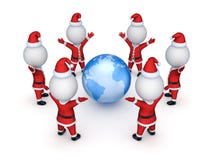 Santas вокруг земли. иллюстрация вектора Santas вокруг земли. иллюстрация вектора