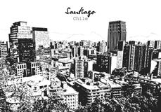 Free Santiago Cityscape Vector Drawing Black And White. Buildings Of City Center Stock Photography - 207536902