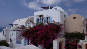 Santorinilandschap van kunstgriekenland, de traditionele werf van het land stock footage Santorinilandschap van kunstgriekenland, de traditionele werf van het land stock footage