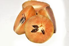 Sapodilla φρούτα με τα πράσινα φύλλα που απομονώνονται στο άσπρο υπόβαθρο στοκ φωτογραφία Sapodilla φρούτα με τα πράσινα φύλλα που απομονώνονται στο άσπρο υπόβαθρο στοκ φωτογραφία