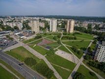 Satellietbeeld van Kalnieciai-district in Kaunas stock afbeeldingen Satellietbeeld van Kalnieciai-district in Kaunas stock afbeeldingen