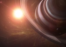 Saturn met manen van het ruimte alle tonen zij stock fotografie Saturn met manen van het ruimte alle tonen zij stock fotografie