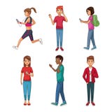 Satz Leute, die Smartphone verwenden stock abbildung Satz Leute, die Smartphone verwenden stock abbildung