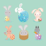 Satz nette Ostern-Kaninchen mit Ostereiern, fröhliche Ostern, glückliche Ostern-Fahnen mit Ostereiern, Häschen und Ostereiern Lizenzfreie Stockbilder Satz nette Ostern-Kaninchen mit Ostereiern, fröhliche Ostern, glückliche Ostern-Fahnen mit Ostereiern, Häschen und Ostereiern Lizenzfreie Stockbilder