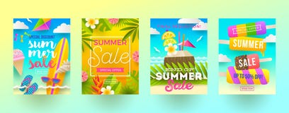 Satz Sommerschlussverkaufförderungsfahnen Ferien, Feiertage und bunter heller Hintergrund der Reise Plakat- oder Newsletterdesign stock abbildung Satz Sommerschlussverkaufförderungsfahnen Ferien, Feiertage und bunter heller Hintergrund der Reise Plakat- oder Newsletterdesign stock abbildung