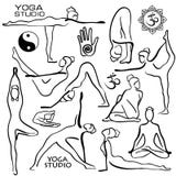 Satz stilisierte weibliche Yoga-Haltungen Lizenzfreie Stockfotos Satz stilisierte weibliche Yoga-Haltungen Lizenzfreie Stockfotos