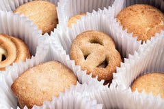 Satz traditionelle dänische Butterplätzchen von Dänemark in Papier c Stockfotografie Satz traditionelle dänische Butterplätzchen von Dänemark in Papier c Stockfotografie