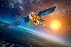 Satélite del espacio sobre la tierra del planeta foto de archivo Satélite del espacio sobre la tierra del planeta foto de archivo