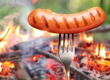 Sausage On A Fork. Stock Photo Sausage On A Fork. Stock Photo