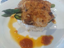 Sause picante del arroz de los pescados y del jazmín de Barramundi fotos de archivo Sause picante del arroz de los pescados y del jazmín de Barramundi fotos de archivo